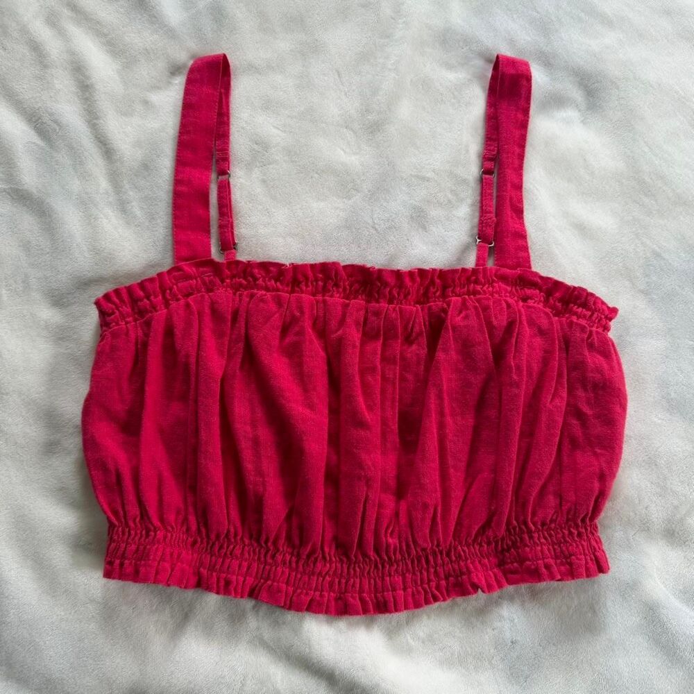 Abercrombie & Fitch linen & cotton ruched hot pink crop top size medium NEW